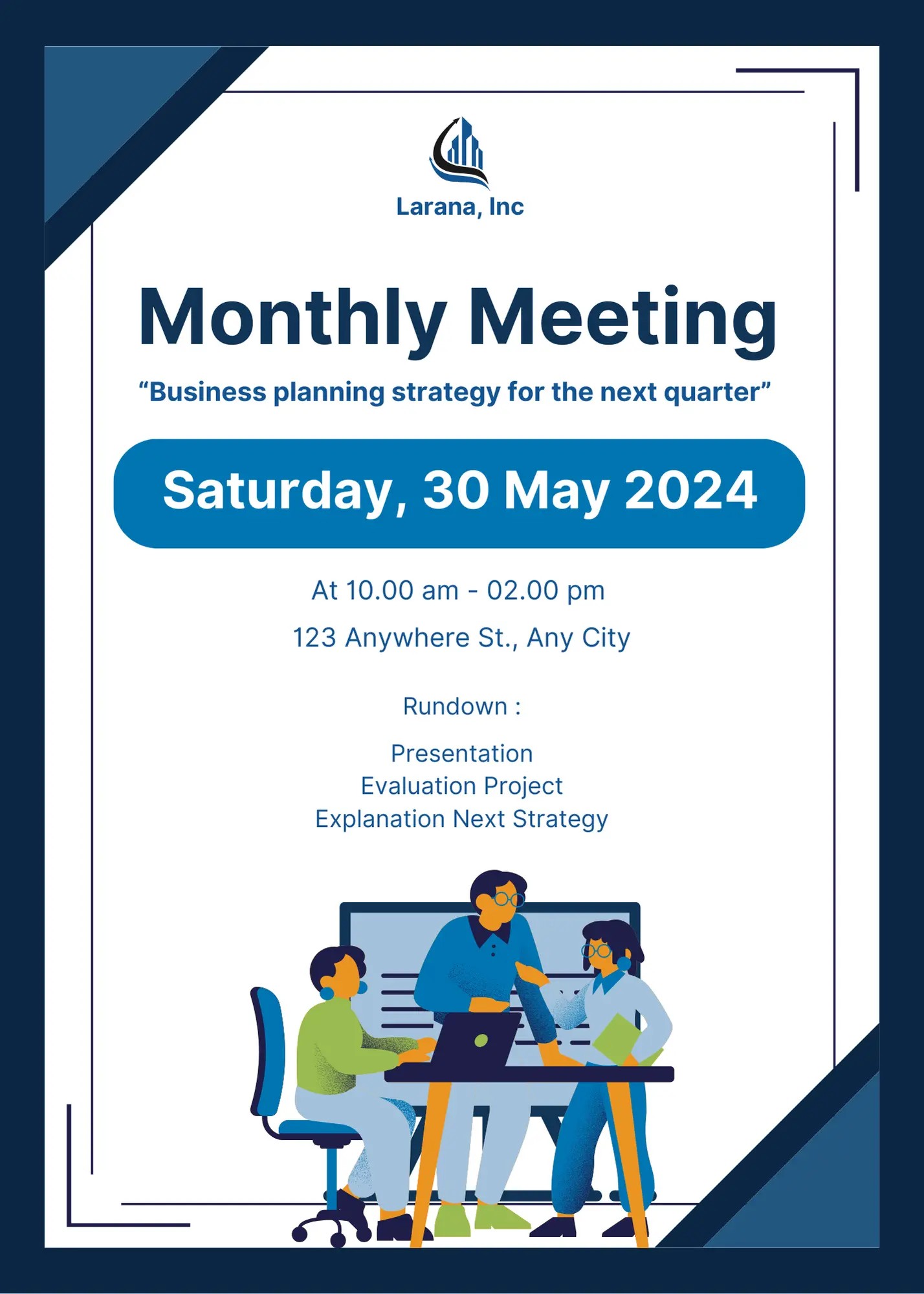 Dark Blue and White Monthly Meeting