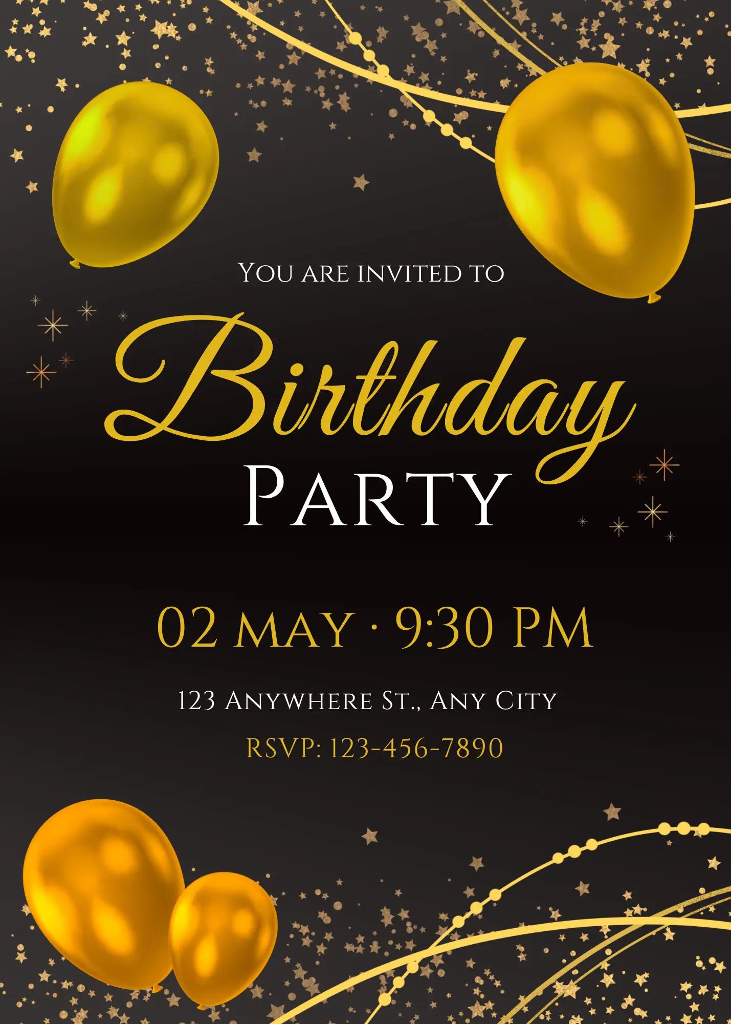 Model de invitație digitală Gold And Black Birthday