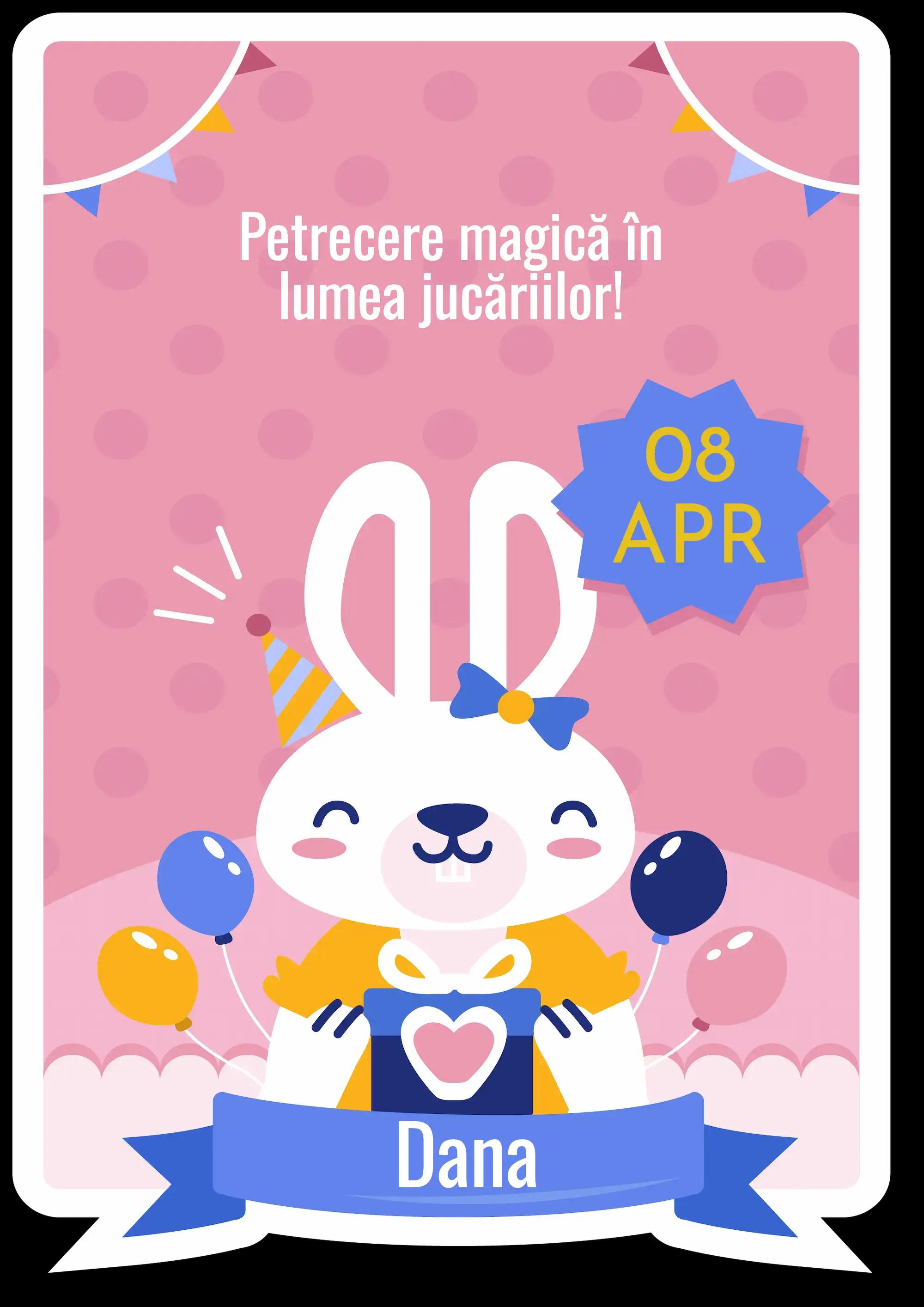 Model de invitație digitală Iepuraș Festiv
