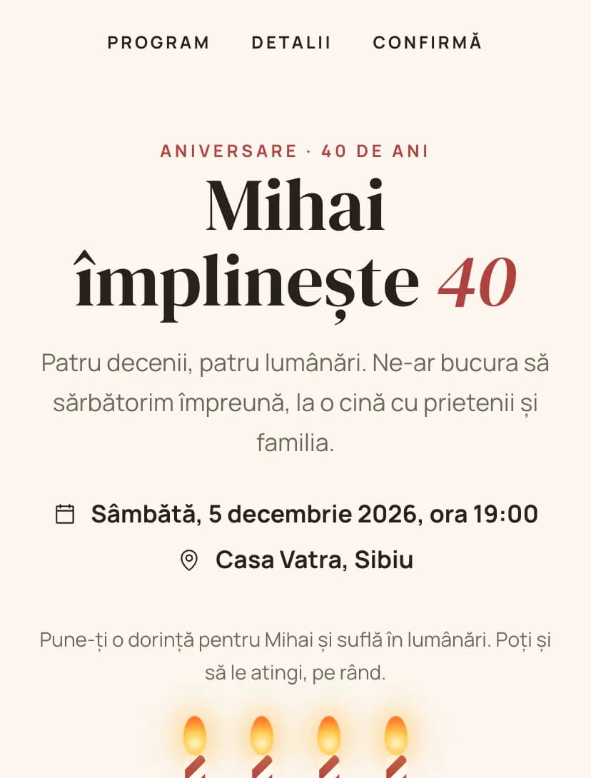 Model de invitație Tortul cu Lumânări