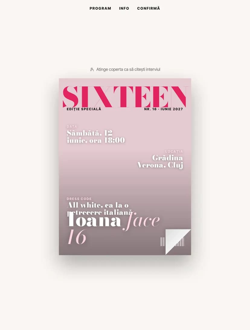 Online invitation, Sweet 16 Cover design (16th birthday · Magazine cover)