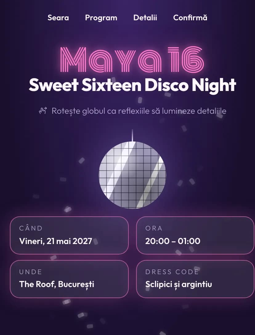 Model de invitație Sweet 16 Disco