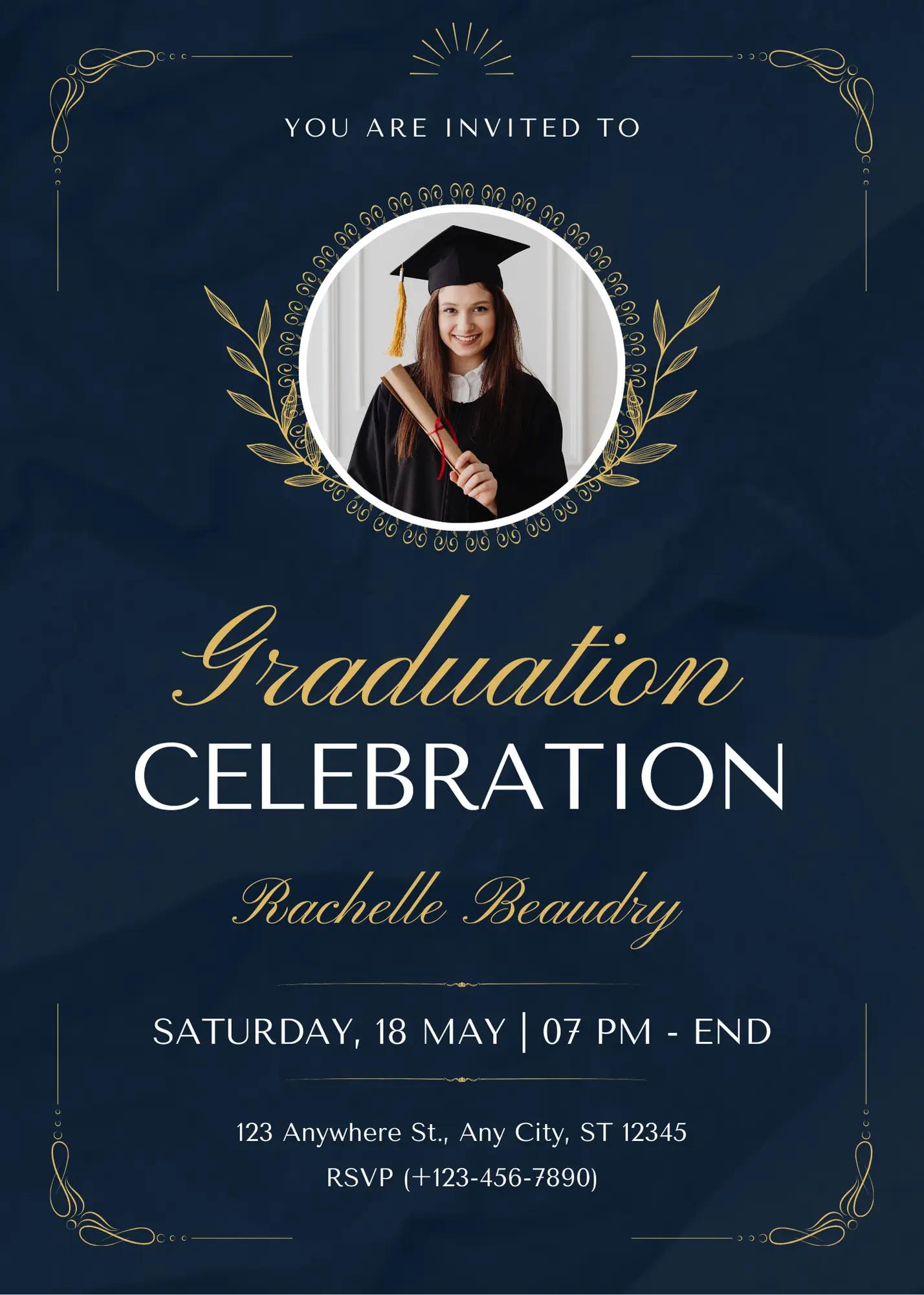 Blue & Gold Vintage Elegant Graduation digital invitation template
