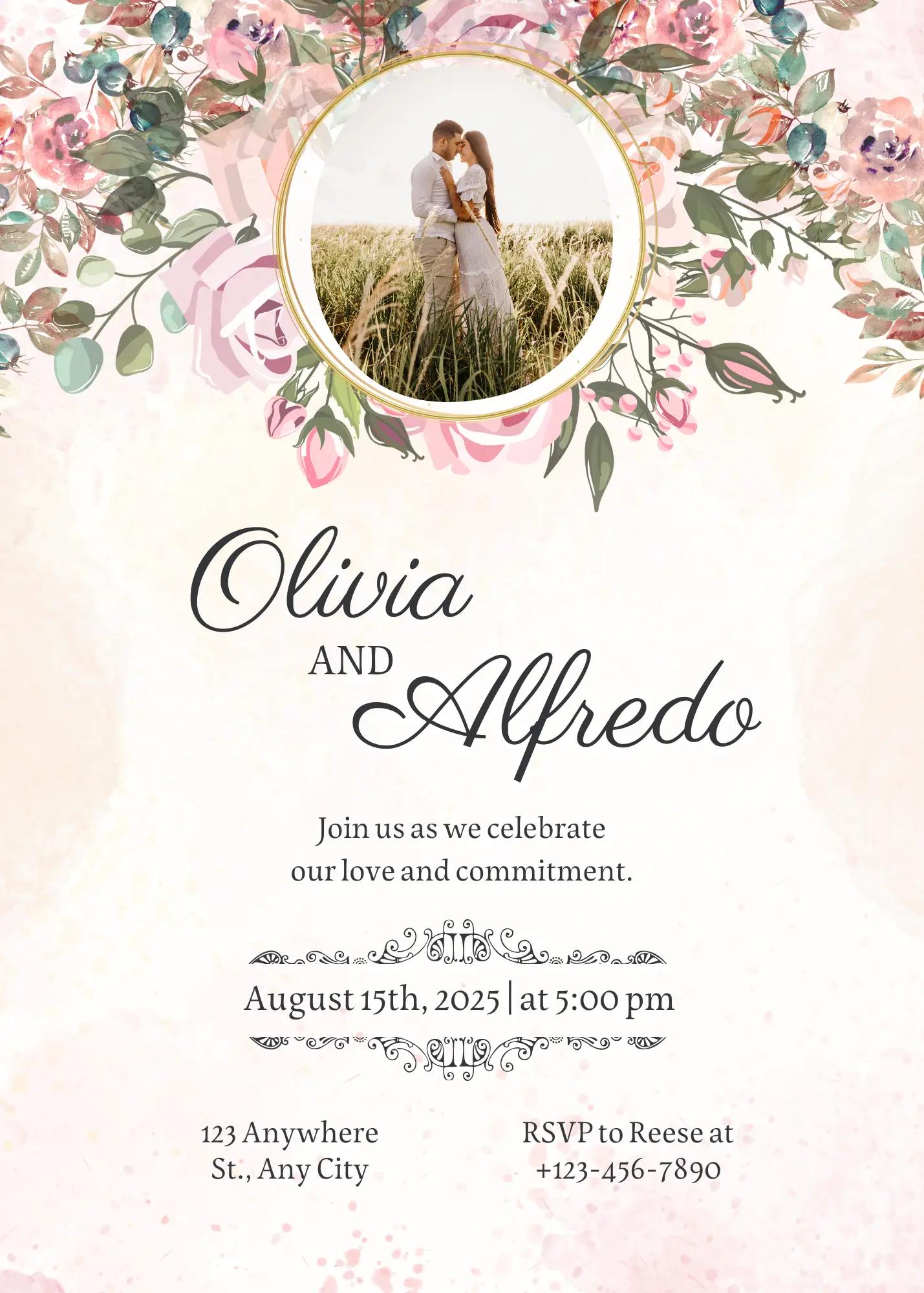 Model de invitație digitală Pink Floral Watercolor