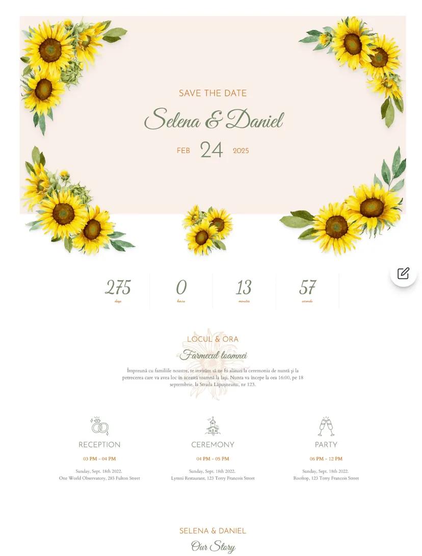 Model de invitație digitală Sunflower