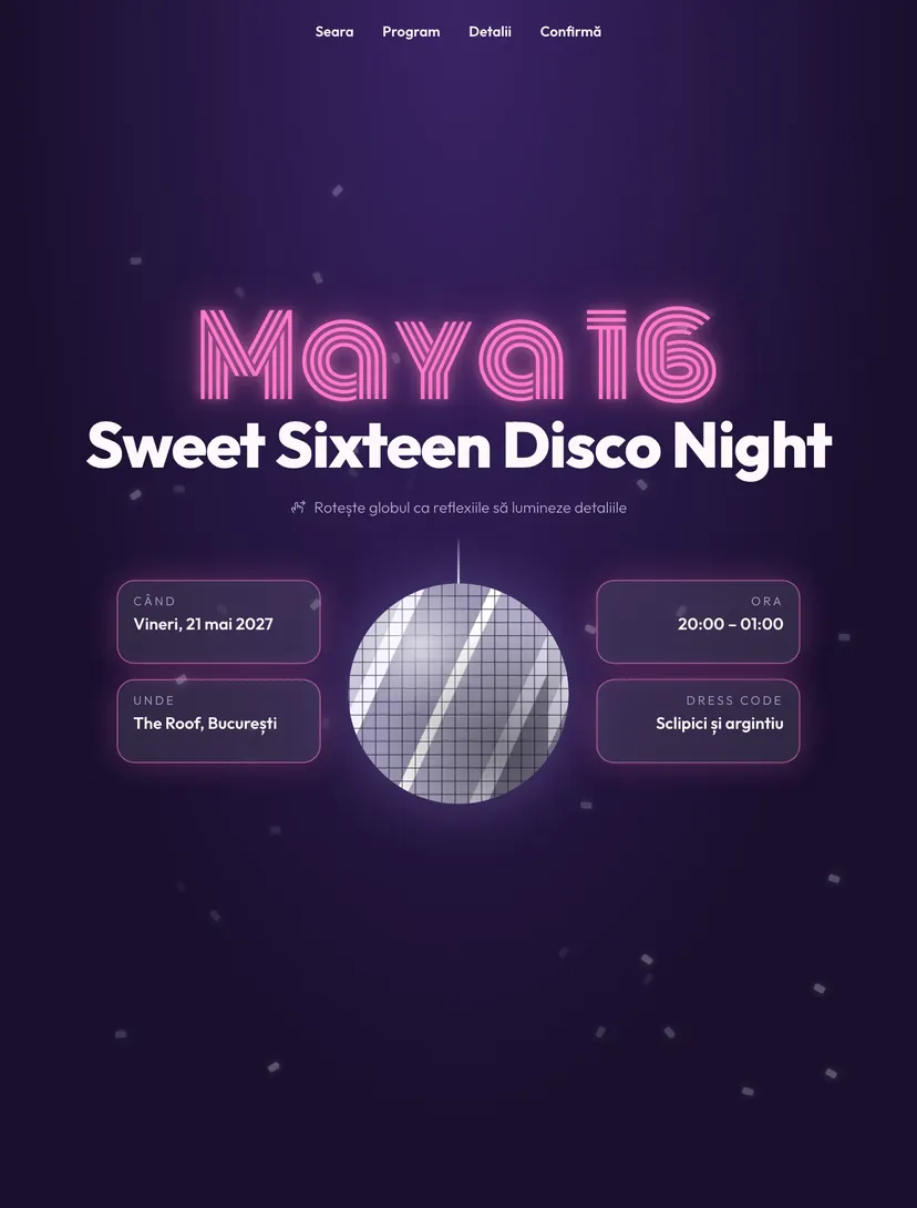Vista en el celular — diseño Sweet 16 Disco
